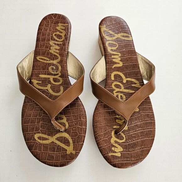 Sam Edelman Tanya Sandals Womens 8.5 M Brown Thong Flip Flop Cork Wedge Heel - Picture 2 of 10